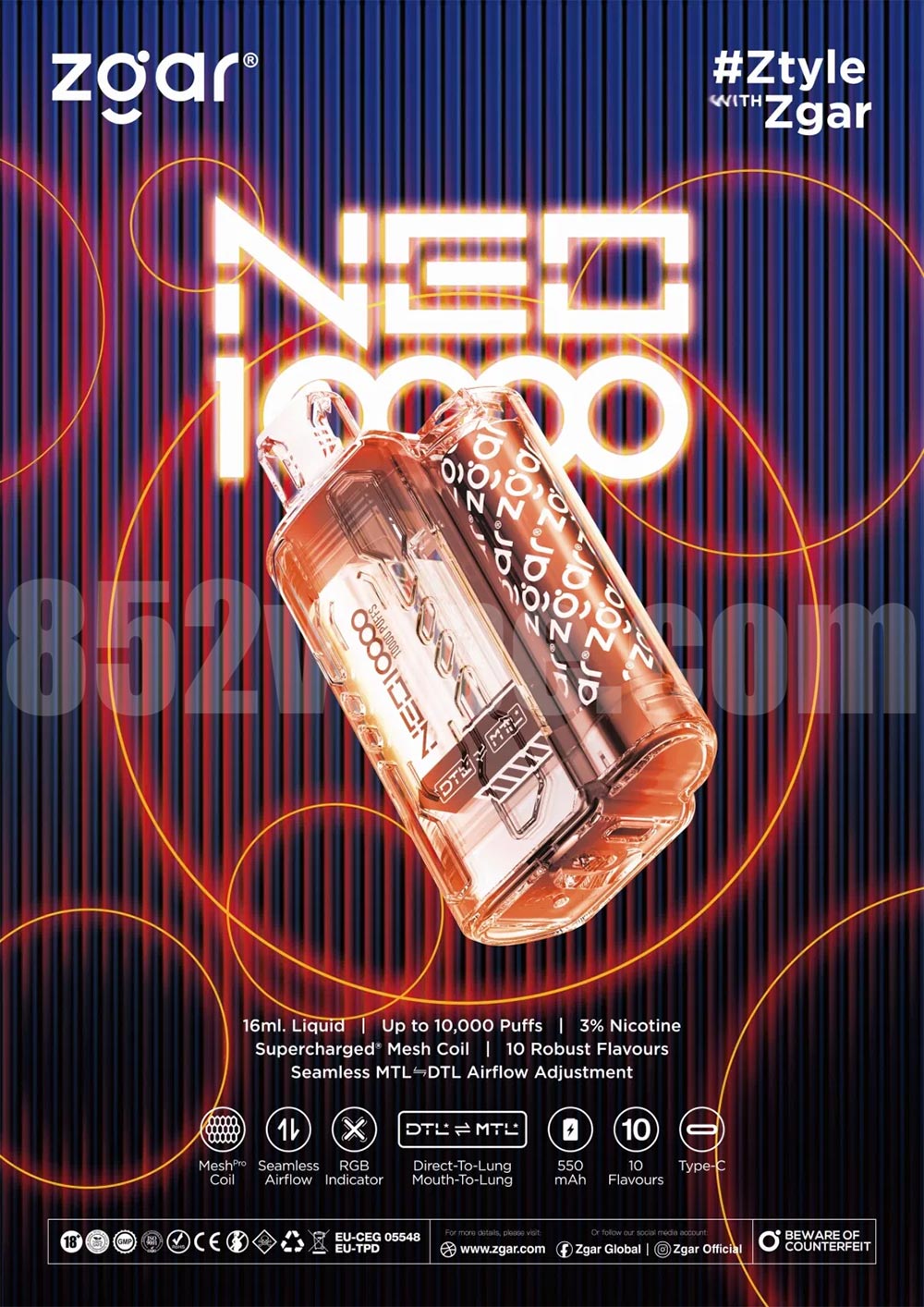 852vape-zgar-neo10000 vape 電子煙 一次性