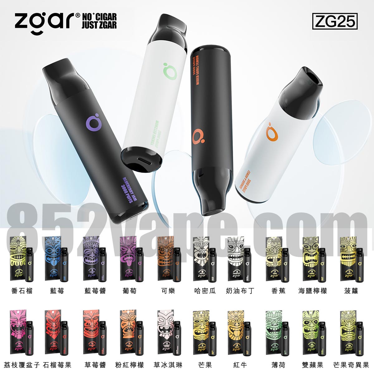 Zgar zg25 黑色 一次性電子煙 (3000口/10ML)(可充電)(20種口味)