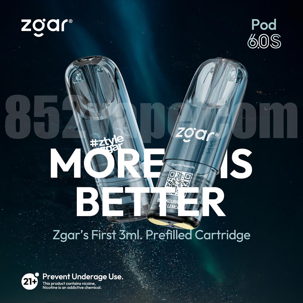 (驚喜免費送:買3盒送1台Zgar Nex煙機)Zgar 6.0S 煙彈(1盒3粒)|真格絕對零度系列 (Relx 4, 5, 6代通用) 3ml|煙彈x3|多種口味