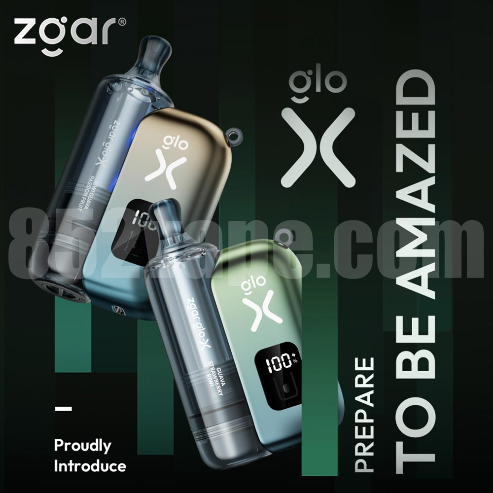 (限時優惠：買5送2，10送4，20送10) Zgar Glo-X 換彈式電子煙(12000口)(可充電)(900mAh)(12/16/20W輸出)(雙網芯模式)(多口味)